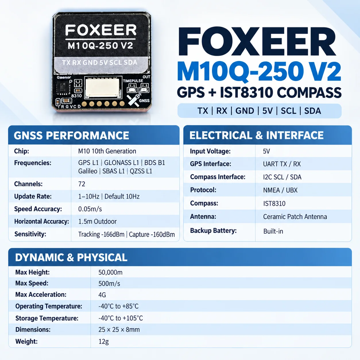 Module GPS FOXEER M10Q-250 V2  - Drone Compass avis et prix